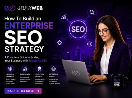 Enterprise SEO strategy guide showing scalable SEO techniques, data-driven optimization, and long-term business growth by Experts Web Designs