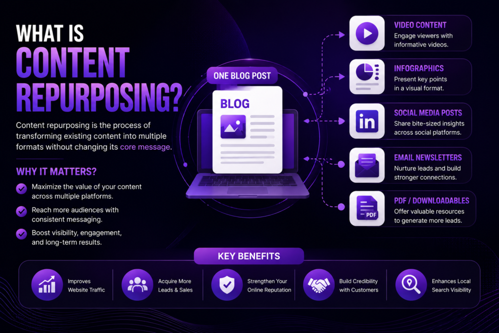 Content repurposing into multiple digital formats.